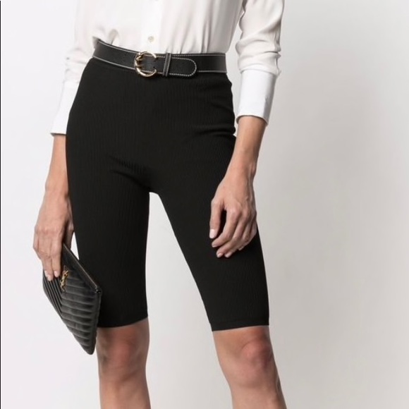 SAINT LAURENT HIGH-RISE RIB-KNIT CYCLISTE SHORTS, SZ S BLACK - Picture 15 of 16